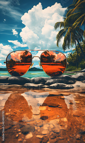 sunglasses at a tropical beach