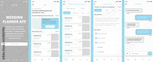 Wedding Planner and Marriage Ceremony Planning, Nuptial Services, Dress and Tasks App UI Kit Template