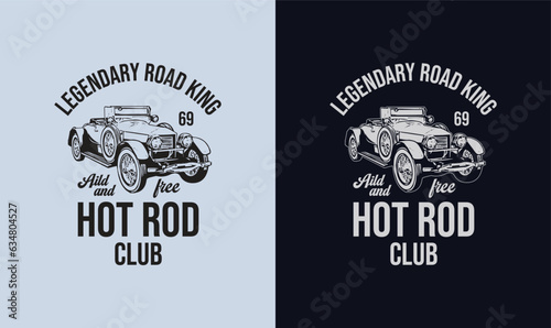 Old School Hot Rod Classic Car Vector T-shirt Design Graphics. Vintage Car t-shirt template. American old cars t-shirts.