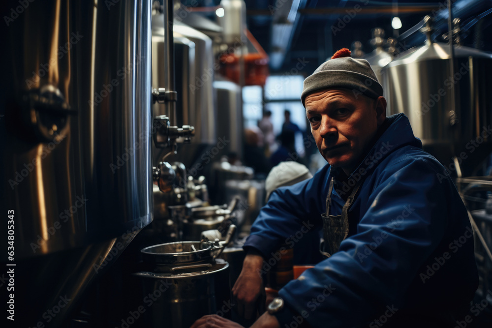 Worker In The Background Brewery. Purifying Water, Brewing Processes, Cleaning Sanitizing, Deteriorating Equipment, Supplies Inventory, Plant Facility Maintenance, Safety Considerations Worker In The Background Brewery. Purifying Water, Brewing Processes, Cleaning Sanitizing, Deteriorating Equipment, Supplies Inventory, Plant Facility Maintenance, Safety Considerations