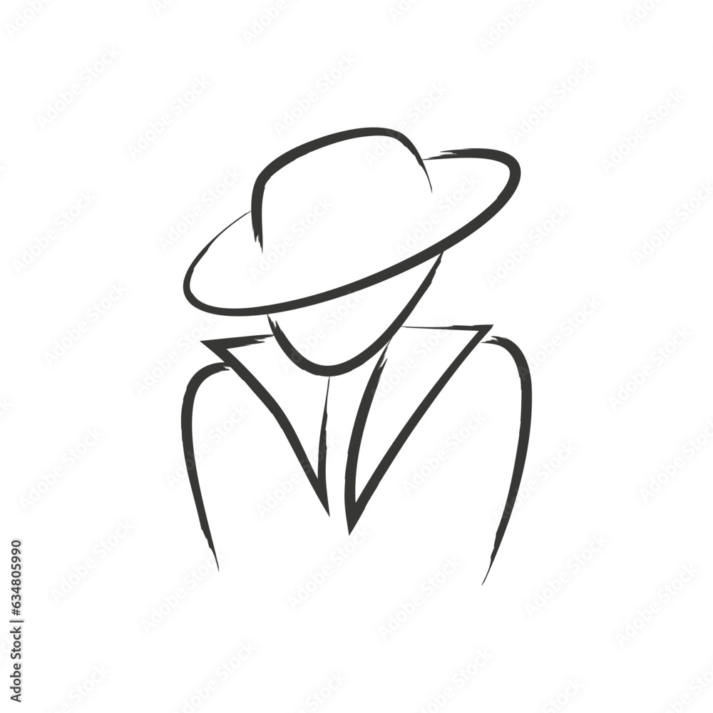 A man in a wide hat and cloak. Vector in hand drawn style. Outline and line style. A man in a wide hat and cloak. Vector in hand drawn style. Outline and line style.