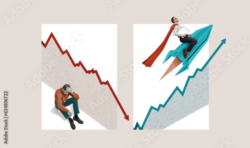 Successes and failures in business. Art collage.