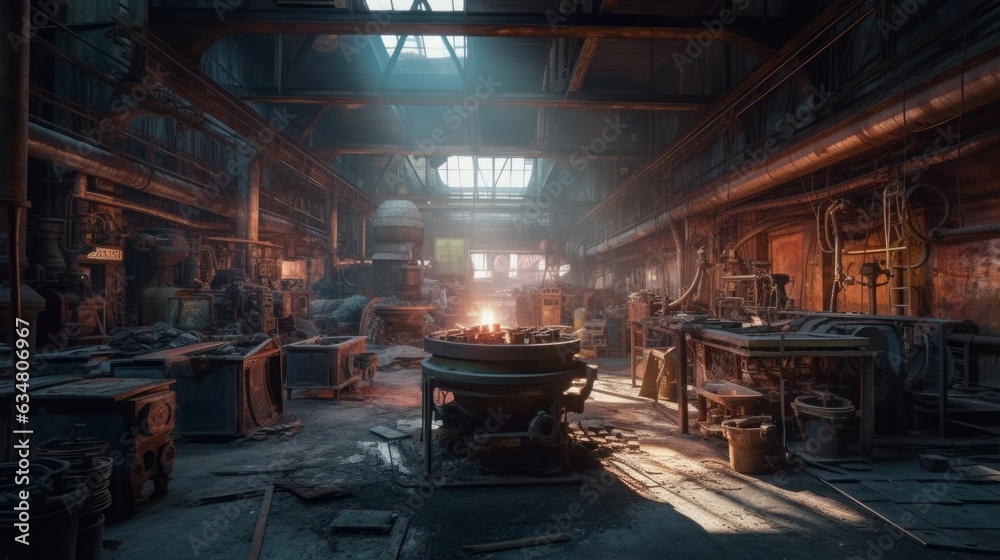 Vintage Charm: Industrial Restaurant with Old-world Architecture and Cozy Fireplace, generative AI