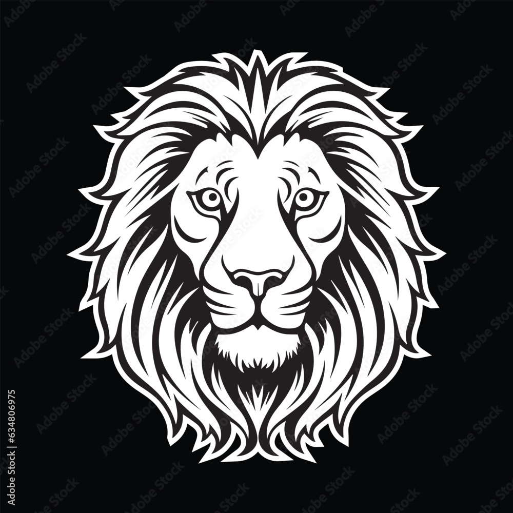 lion head illustration artwork black and white eps vector