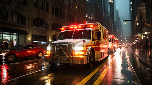 Ambulance Navigating Rainy City