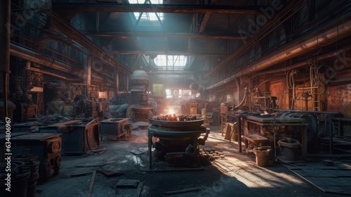 Vintage Charm  Industrial Restaurant with Old-world Architecture and Cozy Fireplace  generative AI