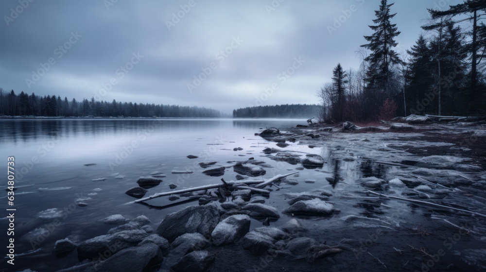 icy lake and overcast sky