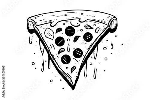 Slice of pizza lover ink sketch. Engraving style vector illustration. Art for print, design, banner.