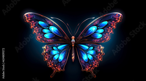 Neon Butterfly On Black Background. Psychic Concept. Ai Generated  © eclypse78