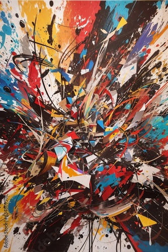 An abstract painting with vibrant splashes of color
