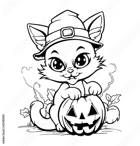 Cute halloween cat coloring page - coloring book for kids 