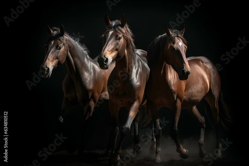 Outline of horses in different positions - standing  trotting  and galloping. Generative AI