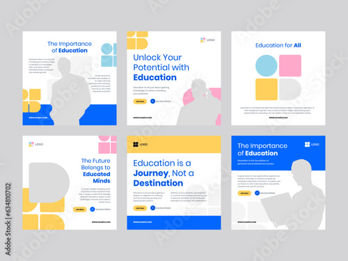 Impactful School & University Education Promotion Collection, complete with vibrant square banners and compelling social media post feed templates.