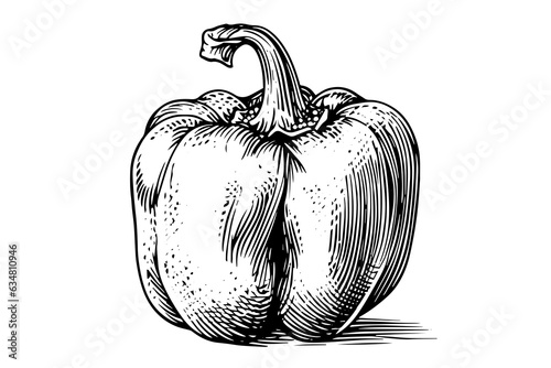 Pepper or paprika hand drawn vector illustration in engraving style.