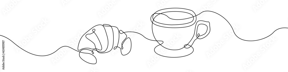 Breakfast icon line continuous drawing vector. One line Coffee with a croissant icon vector background. Milk, egg, croissant, apple, breakfast icon. Continuous outline of a Tea party icon. Breakfast icon line continuous drawing vector. One line Coffee with a croissant icon vector background. Milk, egg, croissant, apple, breakfast icon. Continuous outline of a Tea party icon.