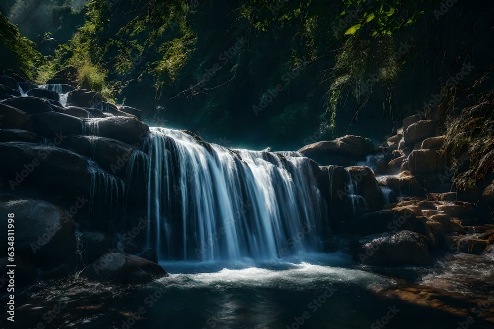 Obraz premium Waterfall in the forest, Generated using AI