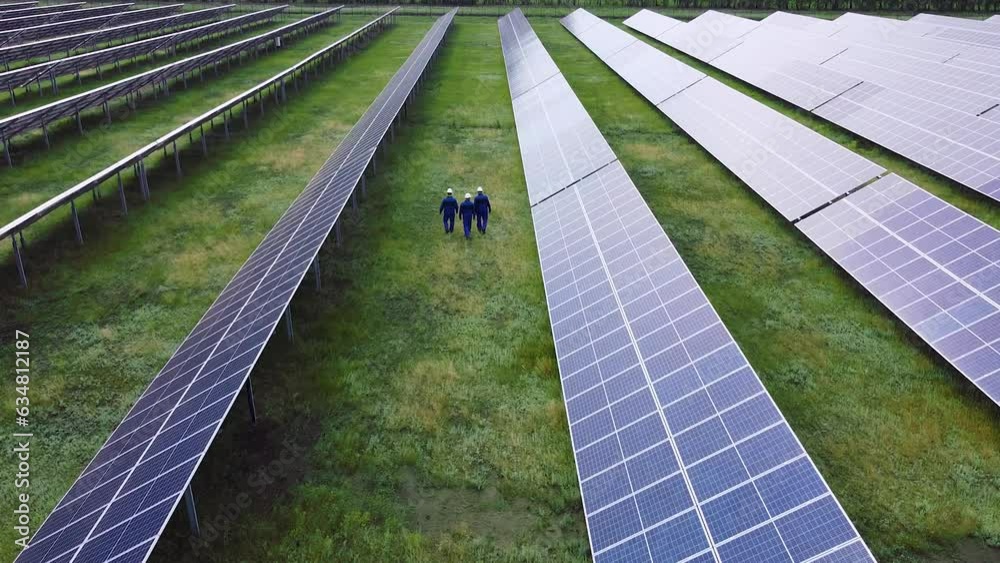 Solar power plant aerial view. Renewable energy. Green tech. Ecology solar panels in the fields green energy landscape electrical innovation nature environment.