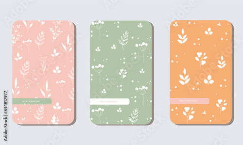 Set of trendy covers in pastel colors. Abstract design from flowers and leaves. For notebooks, planners, brochures, diaries. Vector illustration.