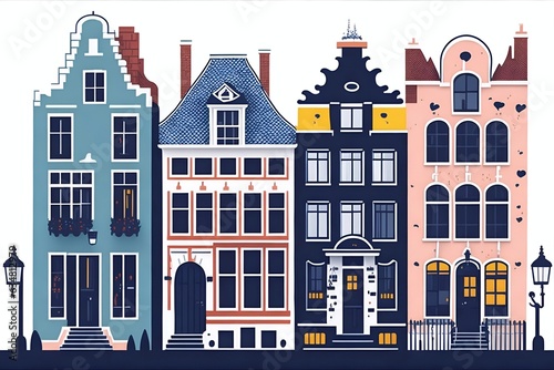 Color houses range. Cartoon style. AI generated illustration