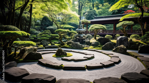 Zen Retreat at a Japanese Resort: 3D Rendered Interior Design Concept with a Medical Mindful Wellness and Tranquil Zen Garden, Set against a Natural Background, Ideal for Relaxation,