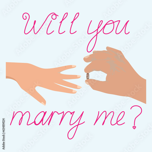 will you marry me. Inscription in English. Wedding ring. Vector drawing.
