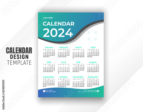 Vector stylish geometric and organic shape shape 2024 new year calendar template design