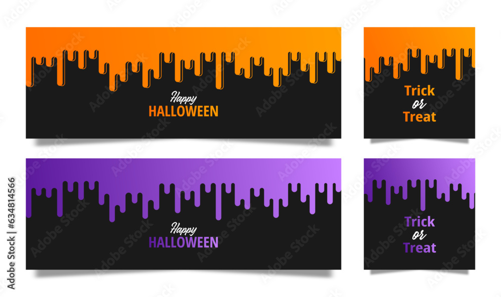 Halloween greeting card, banner, flyer, background. Templates for holidays, invitations, business and social media. Modern gradient cards. Trick or treat.