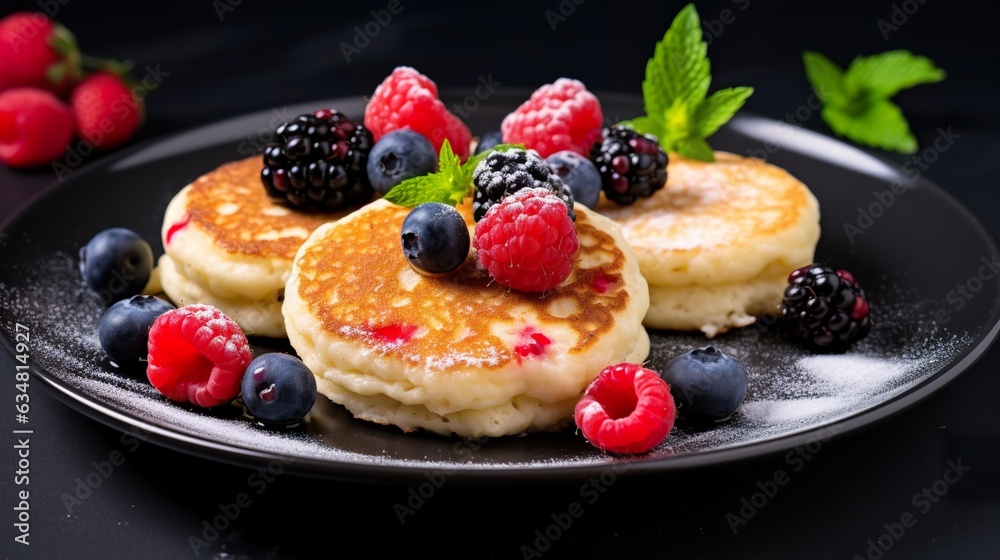fresh pancakes with berries, closeup, generative ai fresh pancakes with berries, closeup, generative ai