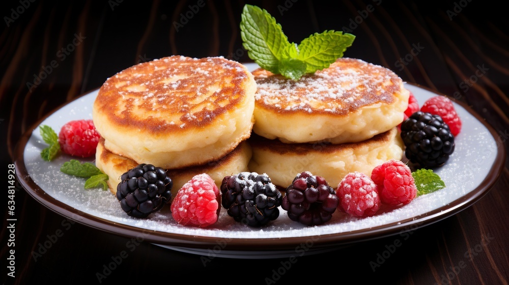 fresh pancakes with berries, closeup, generative ai fresh pancakes with berries, closeup, generative ai