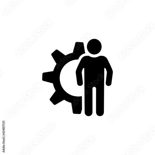 human and gear icon in black on white background, human data processing or training