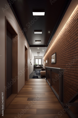 Loft style hallway interior in luxury house.
