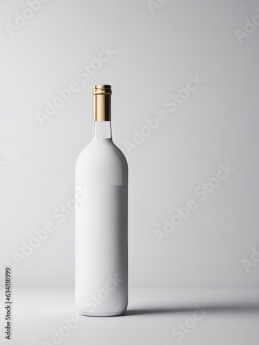 AI Generative illustration, white bottle, in minimalist white room, for mockup.