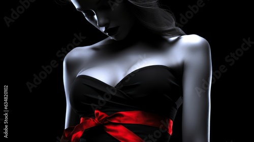 woman in red ribbon