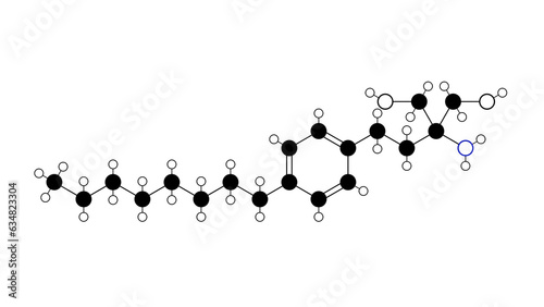 fingolimod molecule, structural chemical formula, ball-and-stick model, isolated image immunomodulatory agents