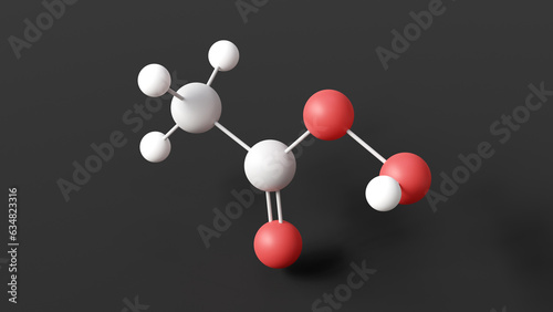 peracetic acid molecule, molecular structure, peroxy acid, ball and stick 3d model, structural chemical formula with colored atoms photo