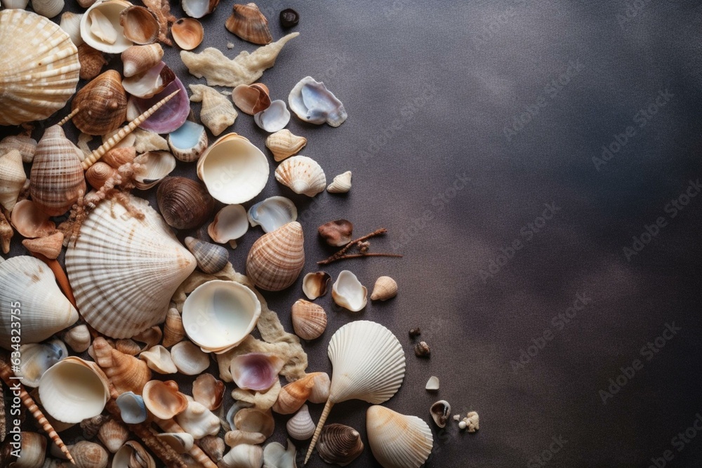 Shell background and sea treasures. Generative AI