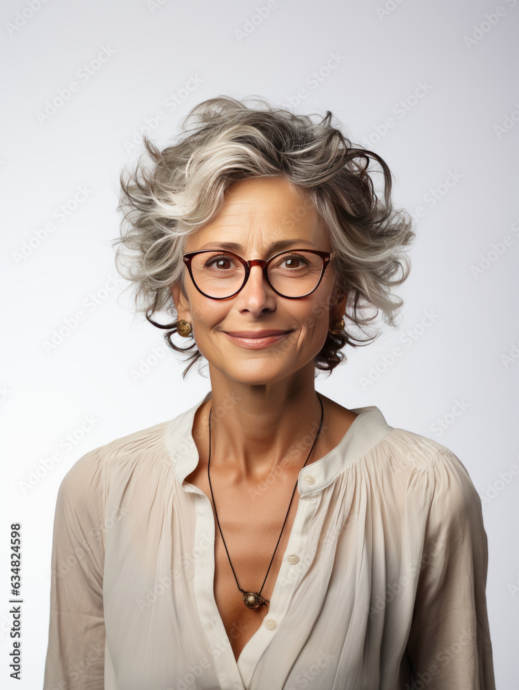 A happy business mature 50s woman on transparent white background A happy business mature 50s woman on transparent white background