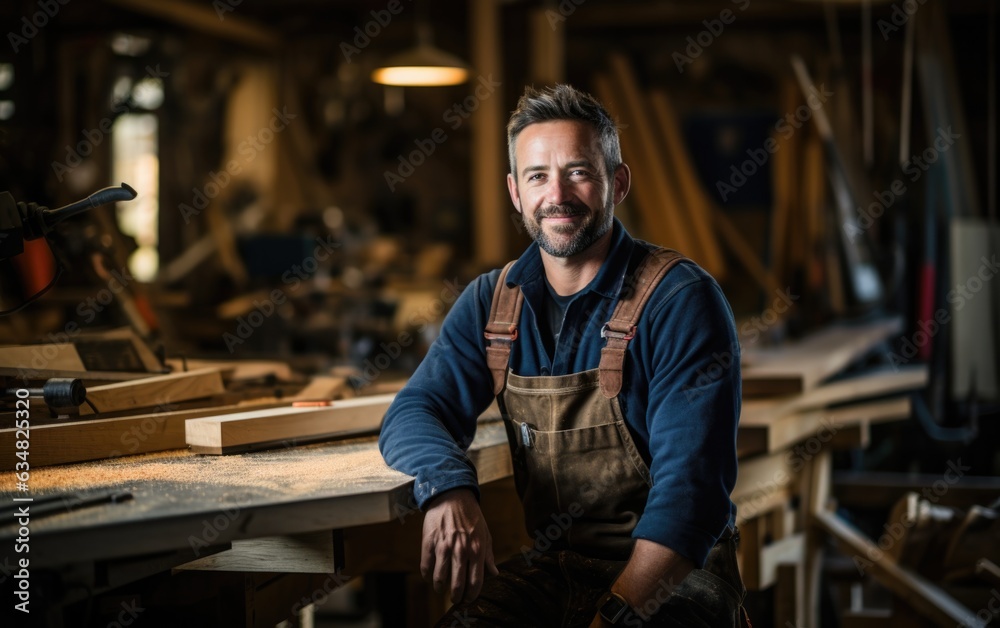 In a sunlit workshop, a masterful carpenter showcases his woodworking talents, evoking the rich scent of wood and the hum of creativity. In a sunlit workshop, a masterful carpenter showcases his woodworking talents, evoking the rich scent of wood and the hum of creativity.