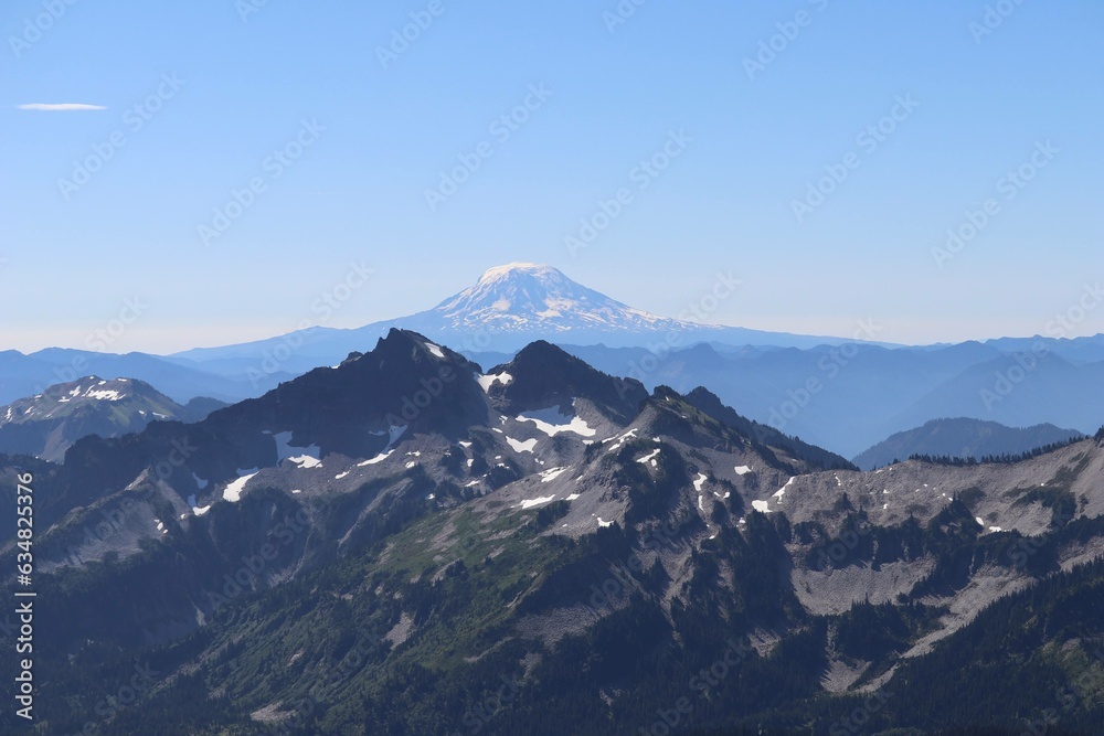 Mt Rainier National Park vista with highest point in distance