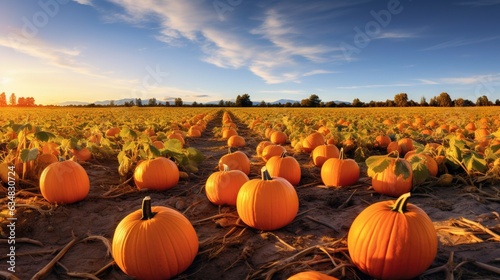  a field full of pumpkins in the middle of the day.  generative ai