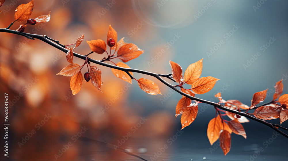 Closeup of leaves on a branch in autumn. autumn background Closeup of leaves on a branch in autumn. autumn background