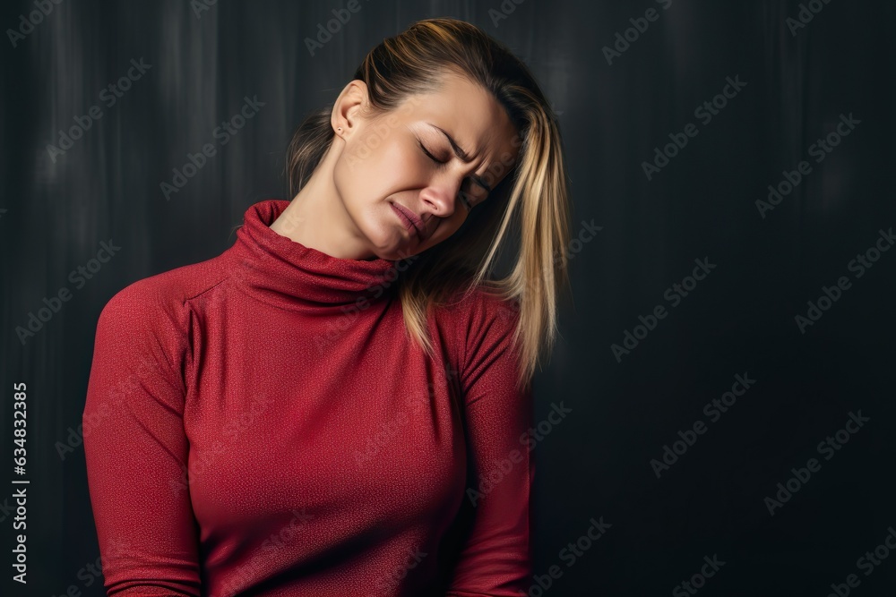 Woman tired exhausted and suffering with neck pain and shoulder pain, Healthcare and medical | Generative AI