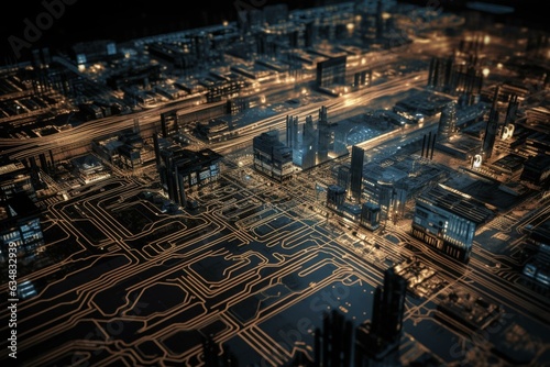 Urban metropolis on a tech board. Generative AI © Octavia