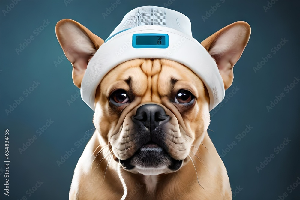 english bulldog wearing a cap