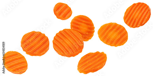 Pickled and marinated carrot slices isolated on white background