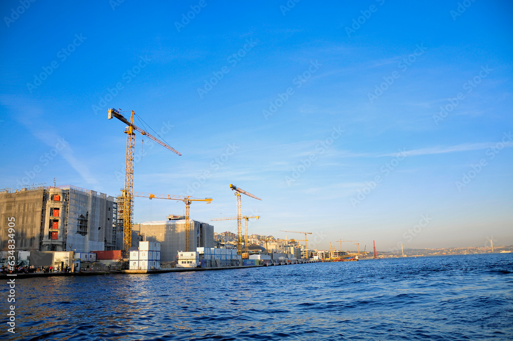 Cranes in the port. Istanbul Türkiye.