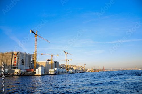 Cranes in the port. Istanbul Türkiye.