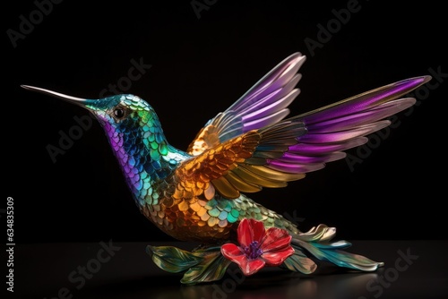 Colorful hummingbird amidst the vibrant flowers., generative IA © Gabriel