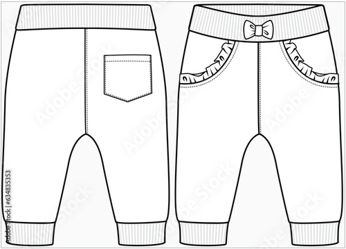 FRILL KNIT JOGGER WITH CONTRAST RIB DETAIL DESIGN FOR BABY GIRLS INFANT GIRLS AND TODDLER GIRLS VECTOR ILLUSTRATION