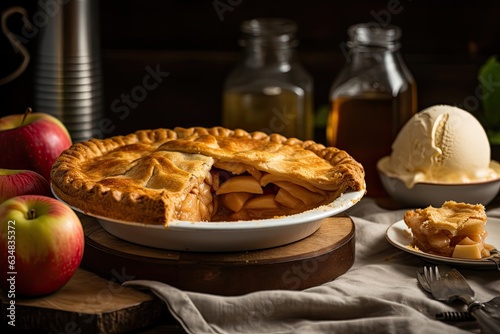 Freshly baked apple pie with ice cream. ????, generative IA